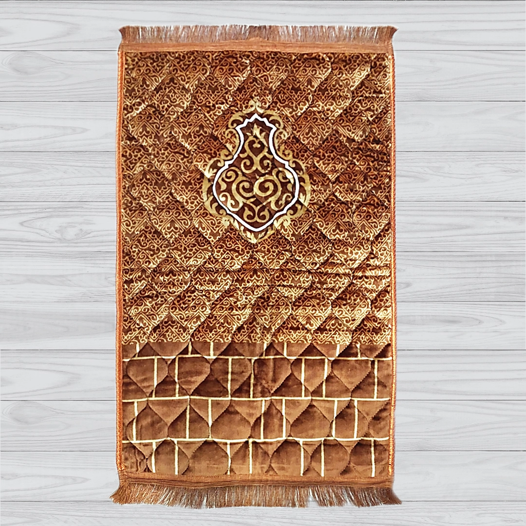 Premium Velvet Quilted Prayer Mat- Brown-1