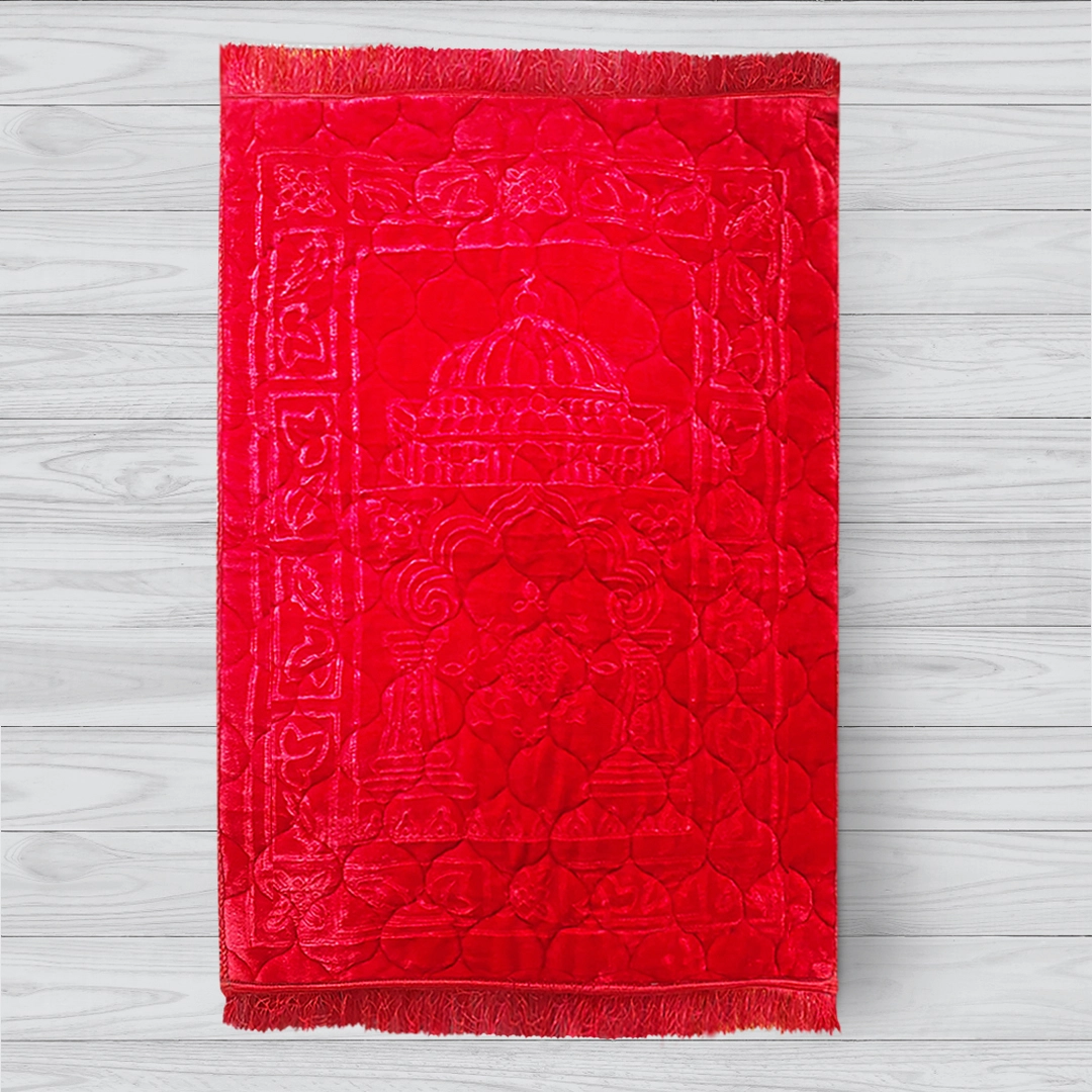 Premium Velvet Quilted Prayer Mat- Red – 1
