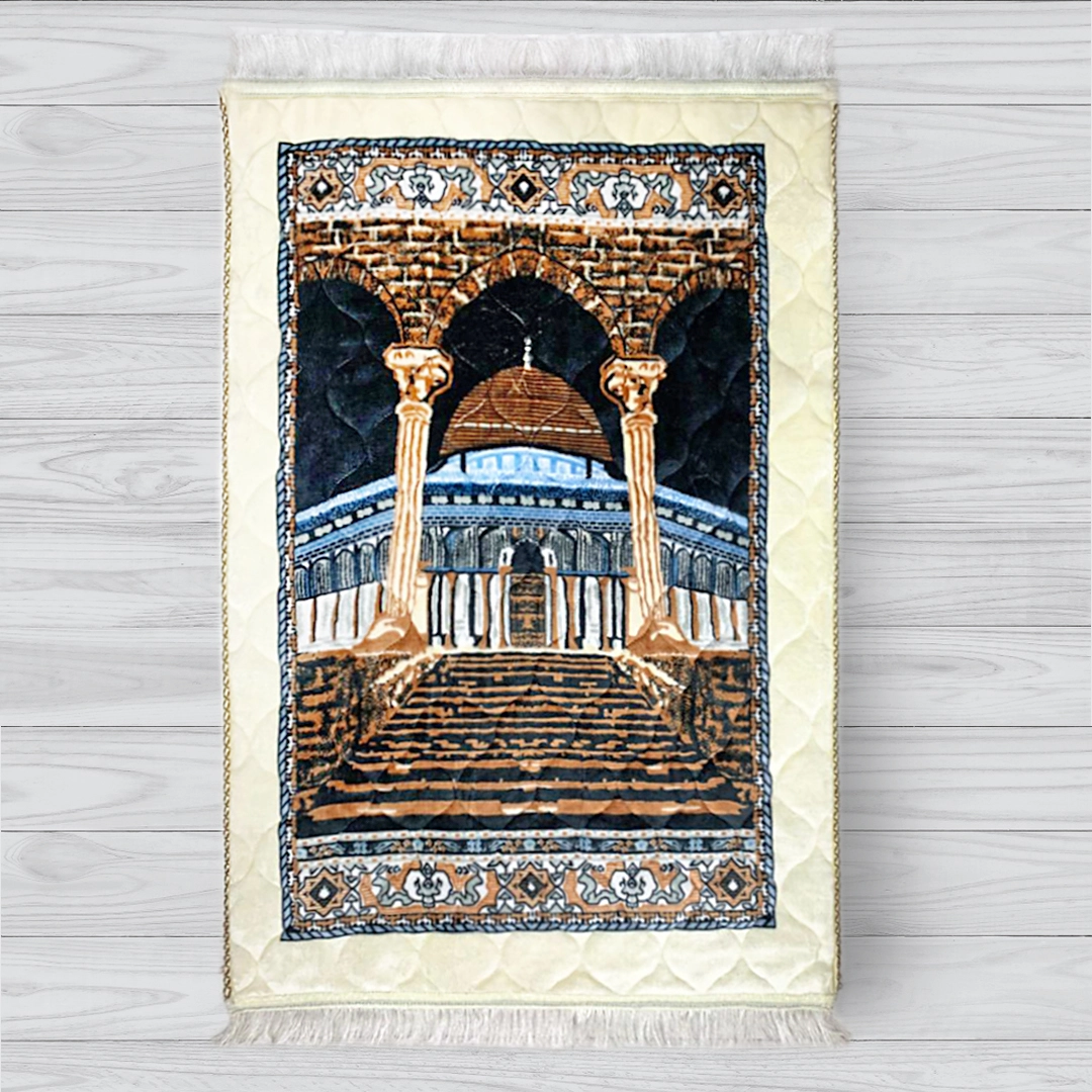 Premium Velvet Quilted Prayer Mat- offwhite-1